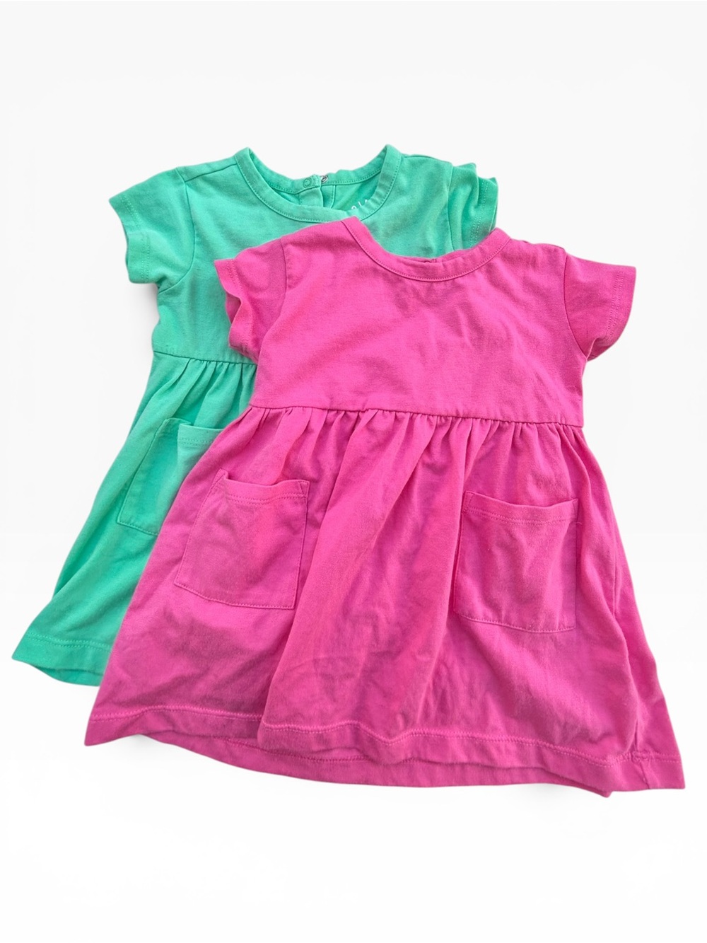 Primary Baby Girls Pocket Dress Bundle Lot of 2 Pink Green Size 12-18 Months